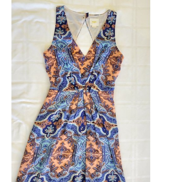 Anthropologie Maeve Medallion Maxi Dress Sz 4 Damask Silk Sleeveless Multi Blue - Picture 4 of 16